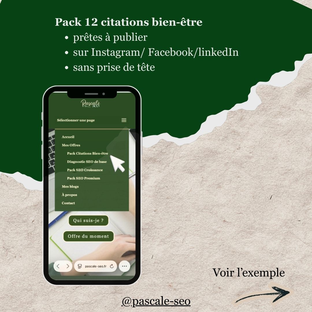 Présentation offre 1er PAS vers plus de visibilité - 12 citations bien-être pour les réseaux sociaux 